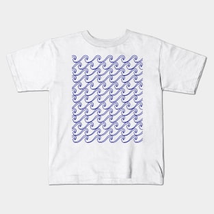 Rough Sea Pattern - blue on white Kids T-Shirt